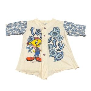Freeze Tweety Bird Baseball Jersey Kids Small White Vintage 1995 Floral Print